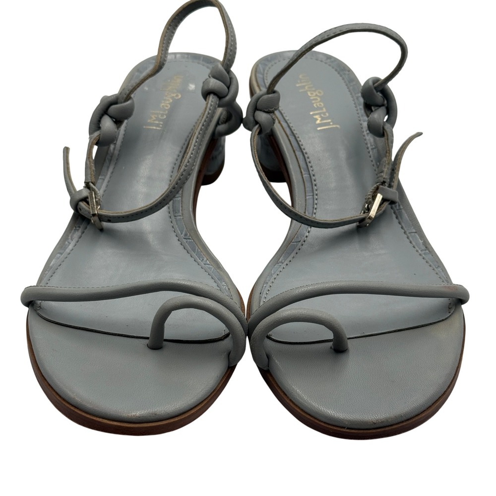 J. McLaughlin Women Light Blue Croc Embossed Low Block Heel Slide Sandals 7.5